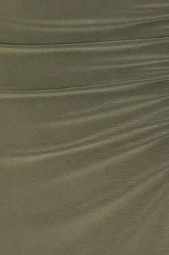 Quiz Ruched Bodycon Midaxi Dress Khaki Discount