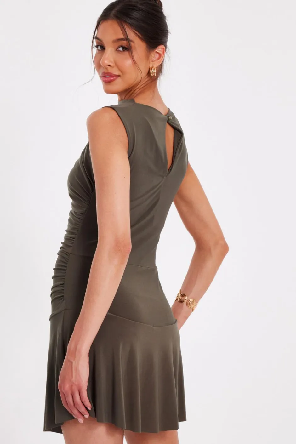 Quiz Ruched Playsuit Khaki