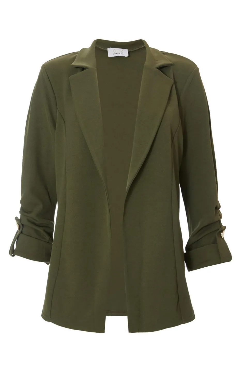 Quiz Ruched Sleeve Blazer Khaki Clearance