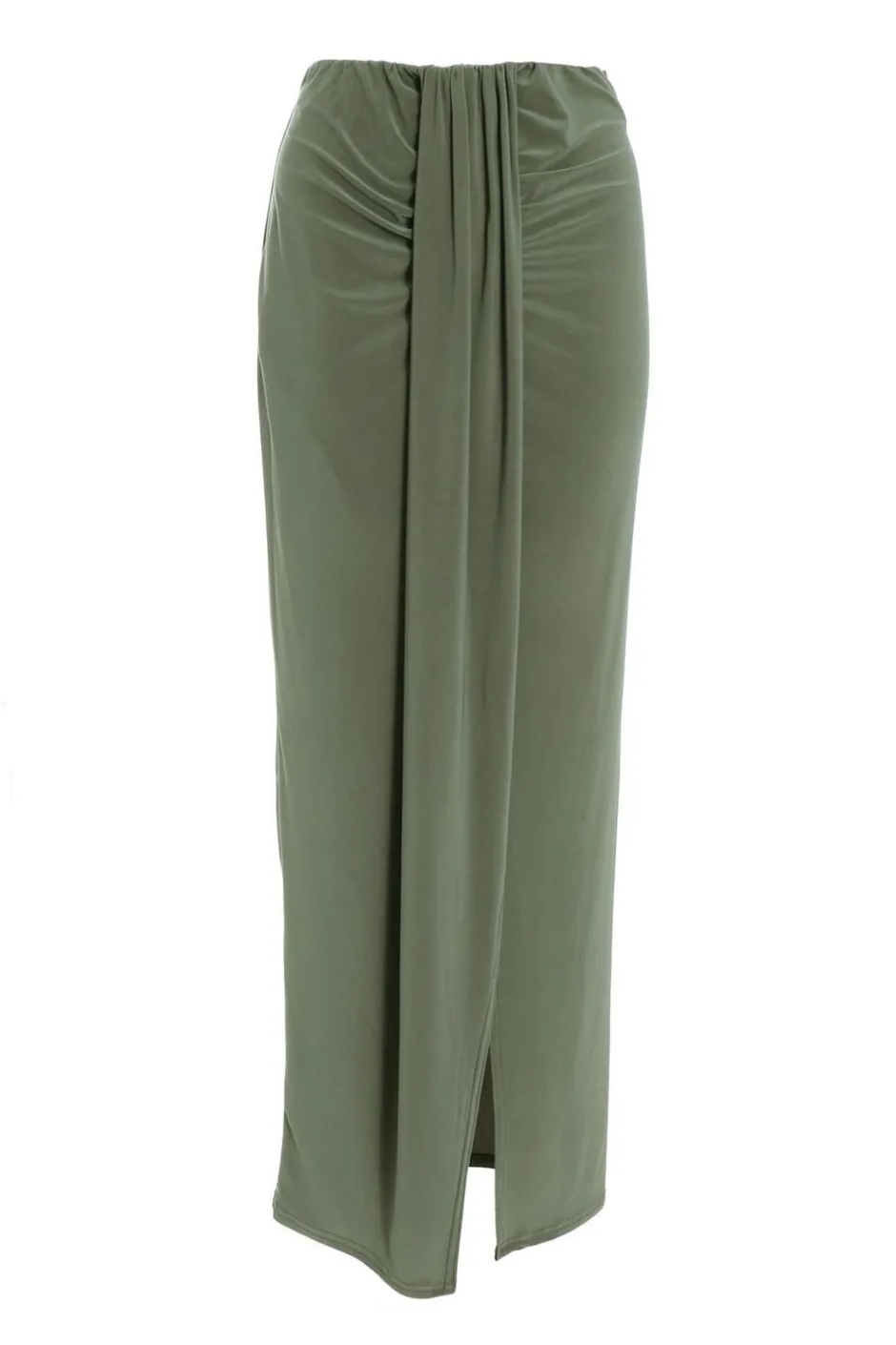 Quiz Ruched Split Maxi Skirt Khaki Clearance