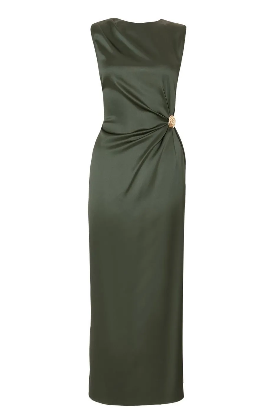 Quiz Khaki Satin Buckle Side Midaxi Dress Best
