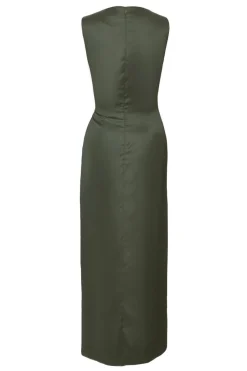 Quiz Khaki Satin Buckle Side Midaxi Dress Best