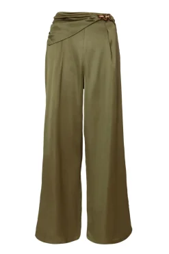 Quiz Khaki Satin Palazzo Trousers Clearance