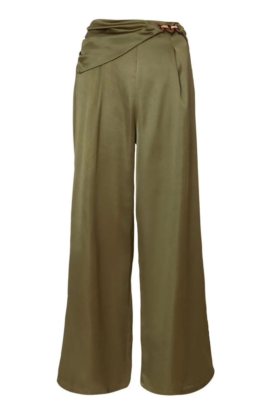 Quiz Khaki Satin Palazzo Trousers Clearance