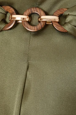 Quiz Khaki Satin Palazzo Trousers Clearance