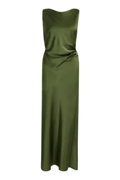 Quiz Satin Ruched Midi Dress Khaki Hot