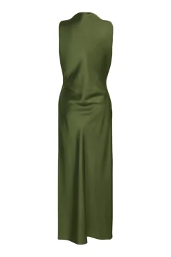 Quiz Satin Ruched Midi Dress Khaki Hot