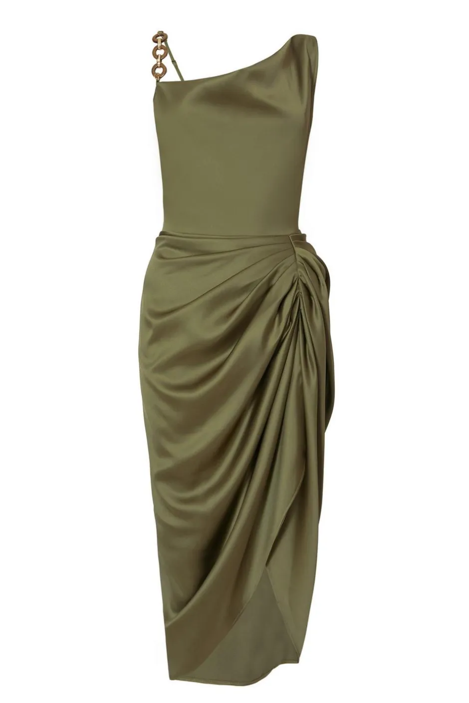 Quiz Khaki Satin Ruched Midi Dress New