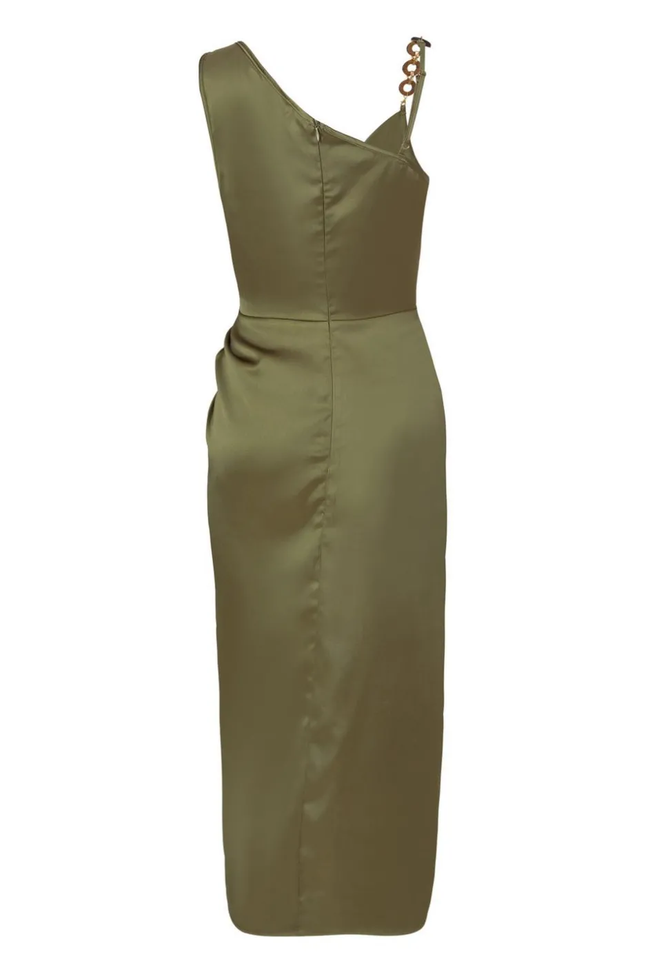 Quiz Khaki Satin Ruched Midi Dress New