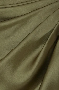 Quiz Khaki Satin Ruched Midi Dress New