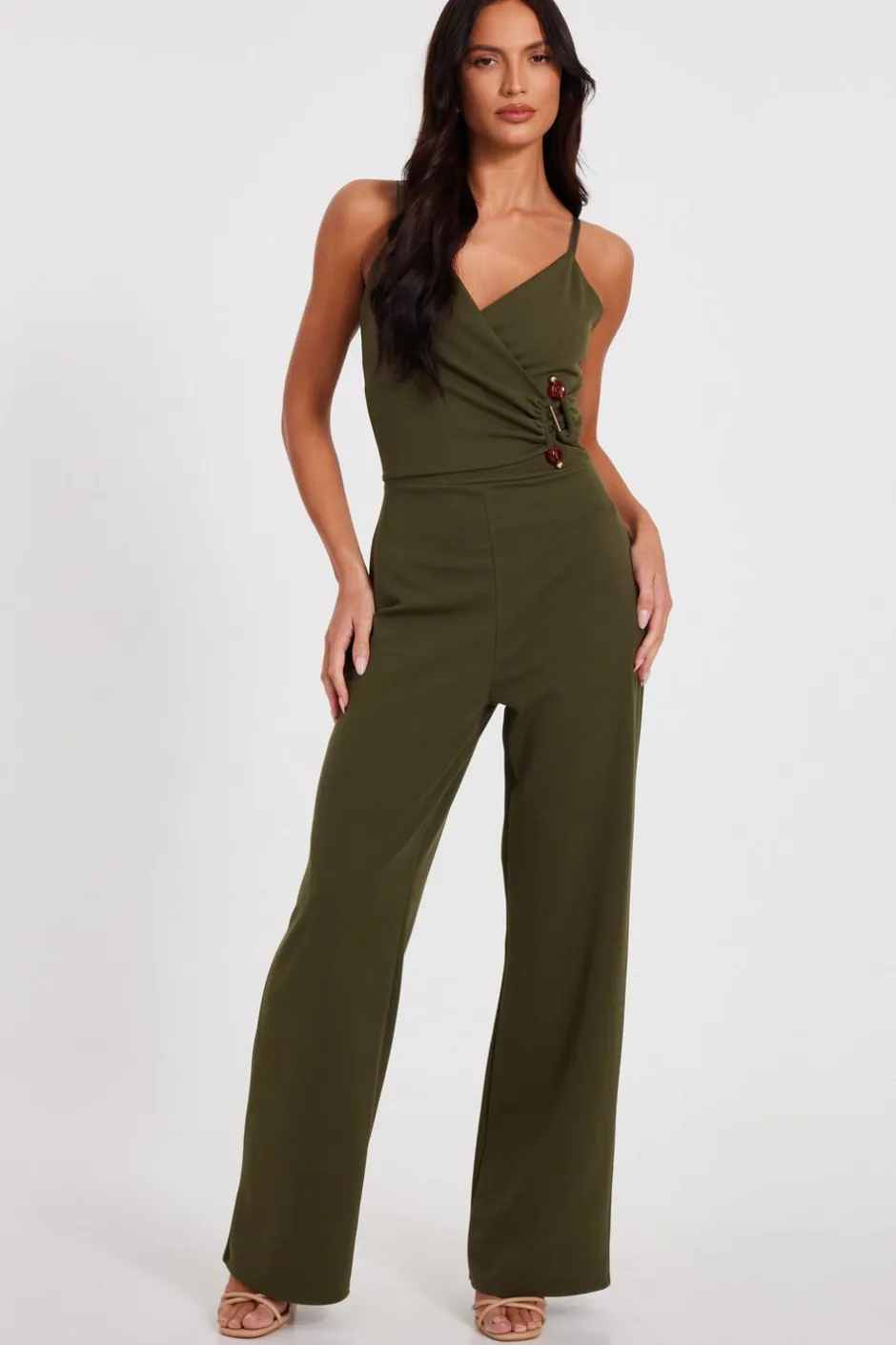 Quiz Khaki Strappy Buckle Detail Jumpsuit Online