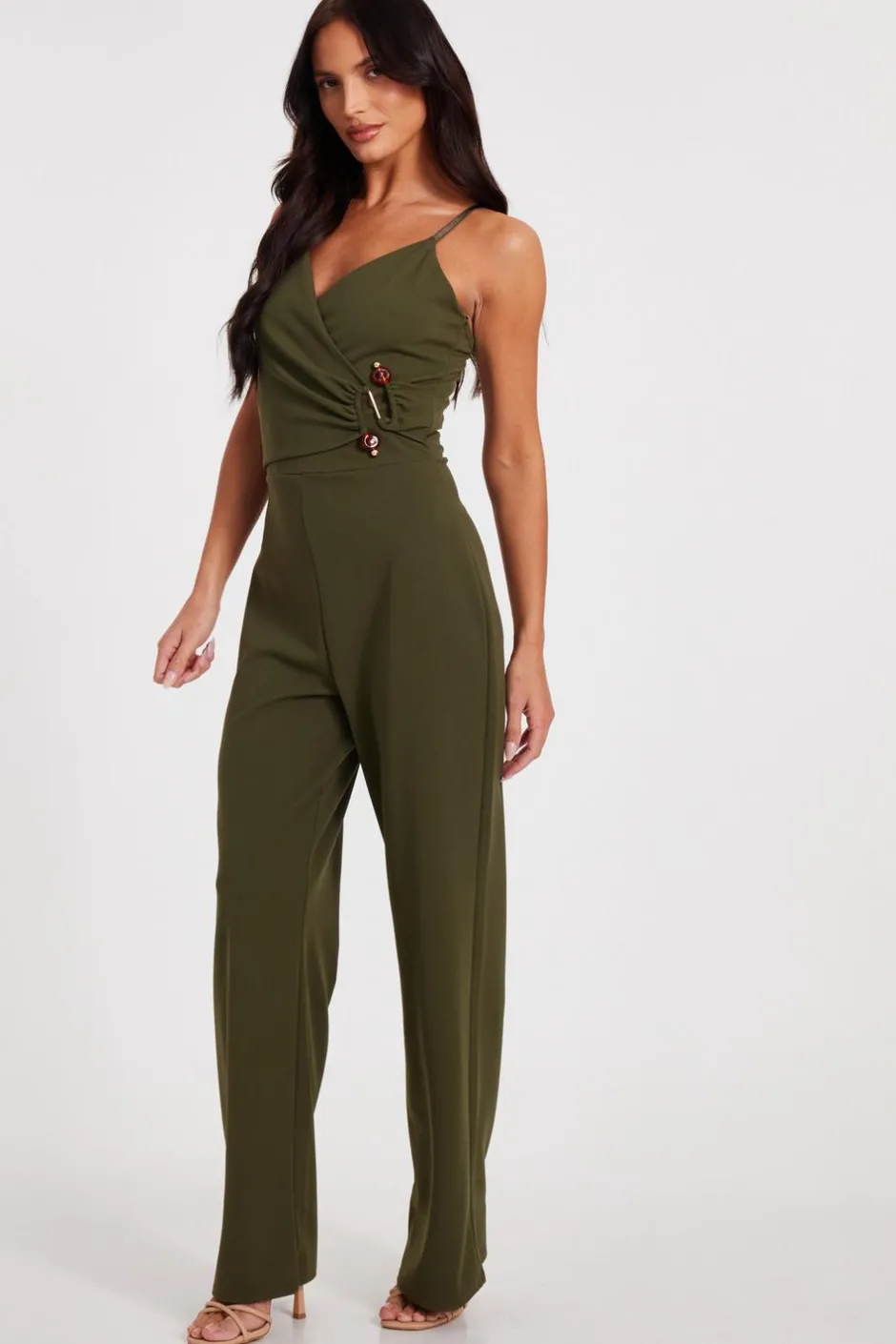 Quiz Khaki Strappy Buckle Detail Jumpsuit Online