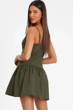 Quiz Khaki Strappy Puff Ball Skater Dress Outlet