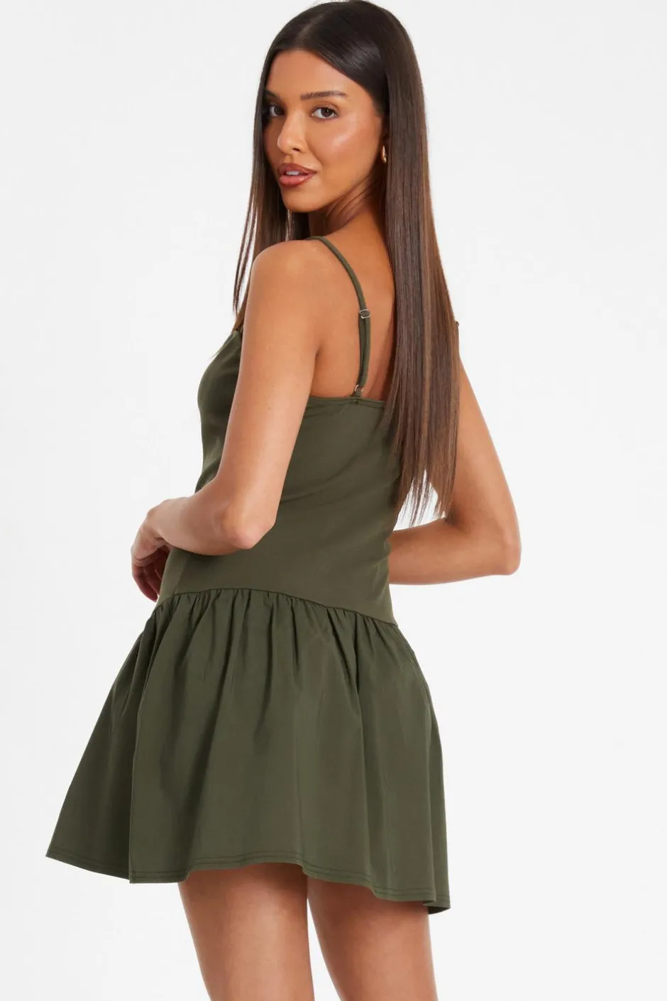 Quiz Khaki Strappy Puff Ball Skater Dress Outlet