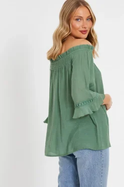 Quiz Khaki Textured Bardot Top Discount