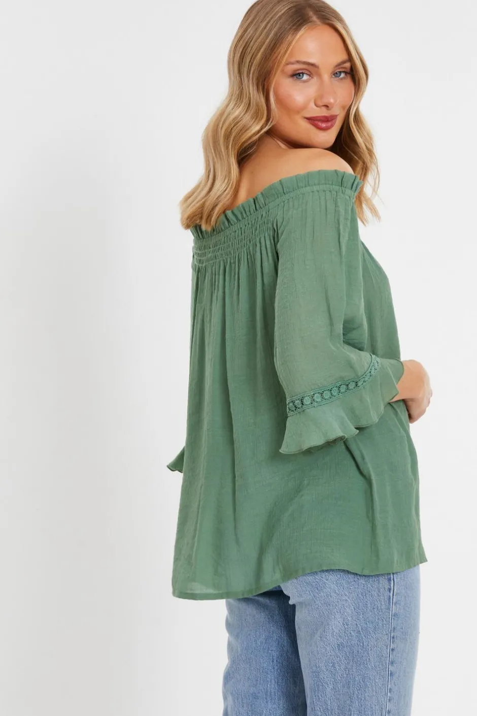 Quiz Khaki Textured Bardot Top Discount