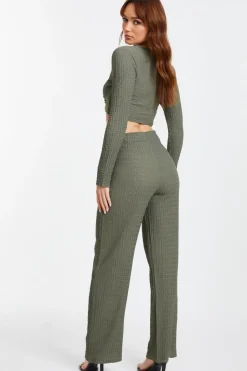 Quiz Textured Knot Front Crop Top Khaki Hot