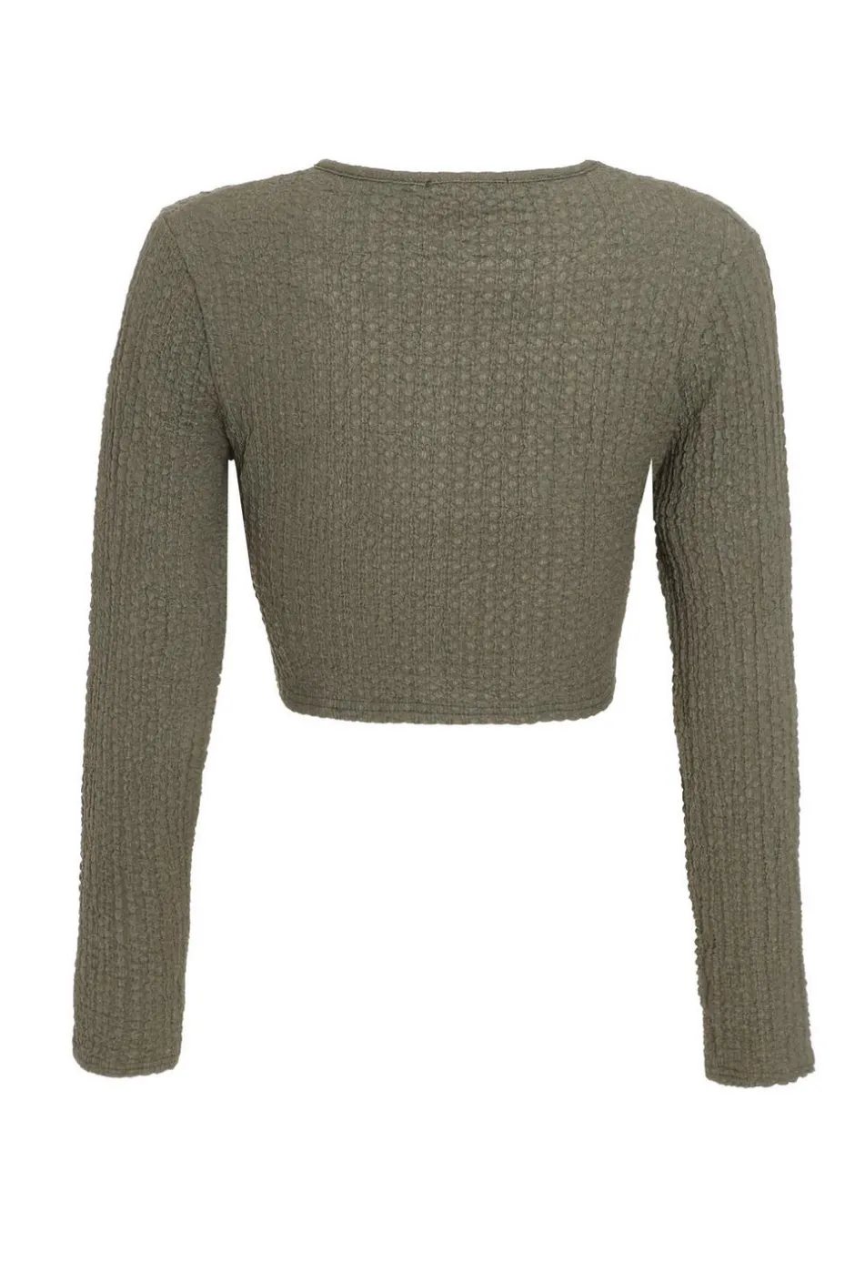 Quiz Textured Knot Front Crop Top Khaki Hot