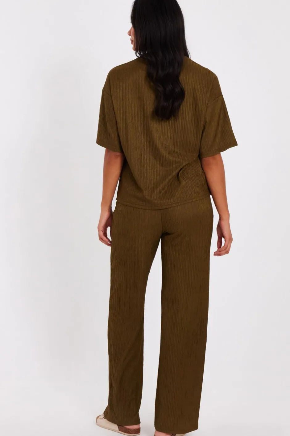 Quiz Textured Palazzo Trousers Khaki Online