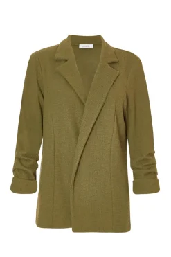 Quiz Textured Ruched Sleeve Blazer Khaki Sale