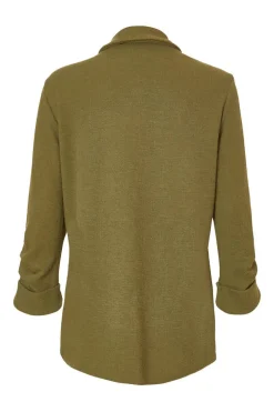 Quiz Textured Ruched Sleeve Blazer Khaki Sale