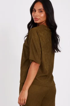 Quiz Textured T-Shirt Khaki