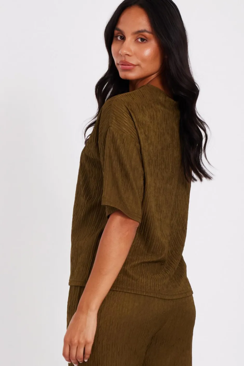 Quiz Textured T-Shirt Khaki
