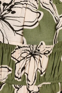 Quiz Khaki Tropical Print Bardot Crop Top Online