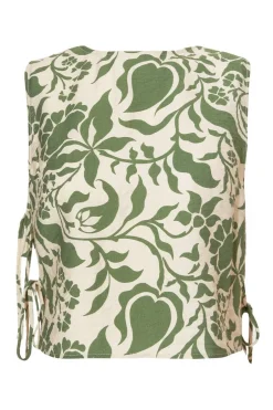 Quiz Khaki Tropical Print Crop Top New