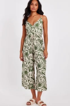 Quiz Khaki Tropical Print Jumpsuit Hot