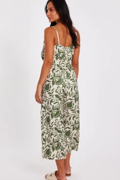Quiz Khaki Tropical Print Jumpsuit Hot