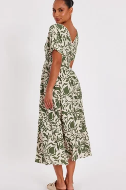 Quiz Khaki Tropical Print Midaxi Dress Online