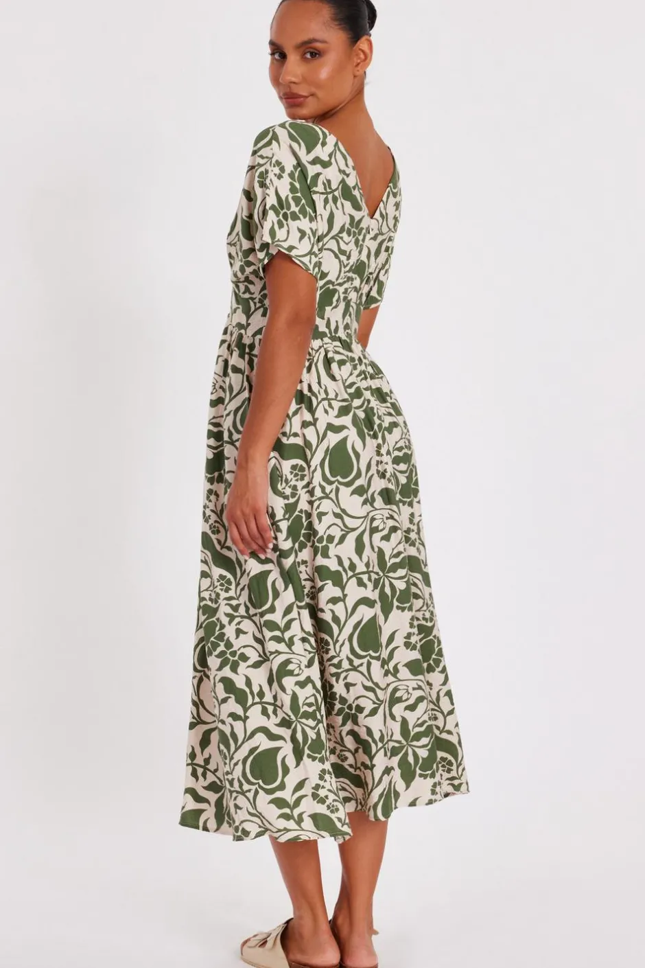 Quiz Khaki Tropical Print Midaxi Dress Online