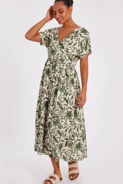 Quiz Khaki Tropical Print Midaxi Dress Online
