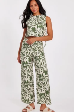 Quiz Khaki Tropical Print Trousers