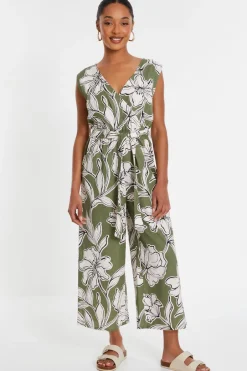 Quiz Khaki Tropical Print Wrap Jumpsuit