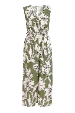 Quiz Khaki Tropical Print Wrap Jumpsuit