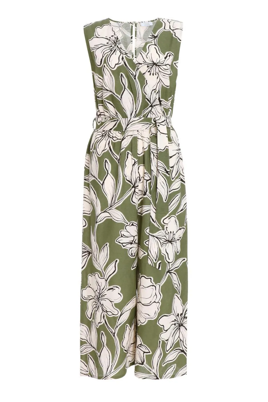 Quiz Khaki Tropical Print Wrap Jumpsuit