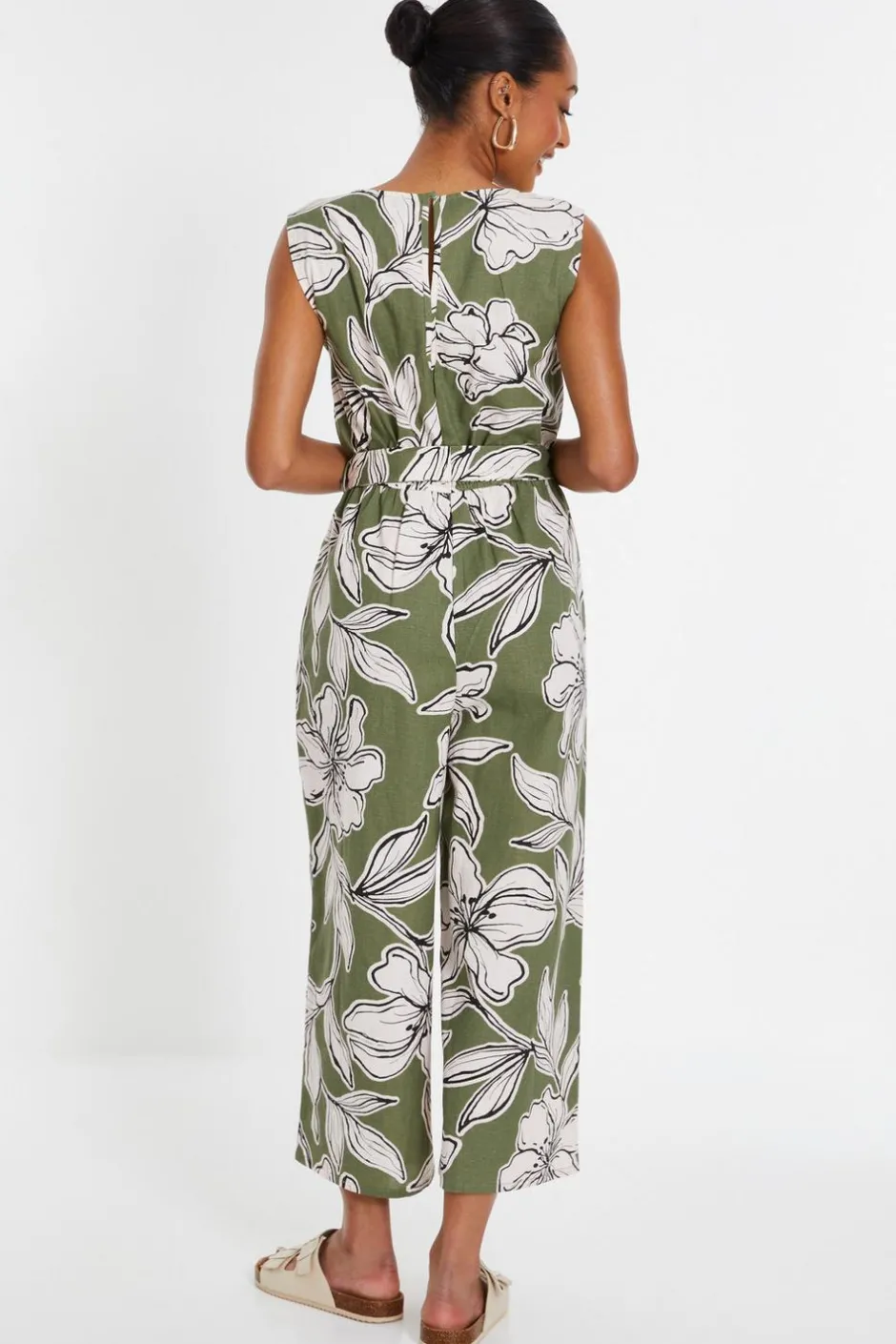 Quiz Khaki Tropical Print Wrap Jumpsuit