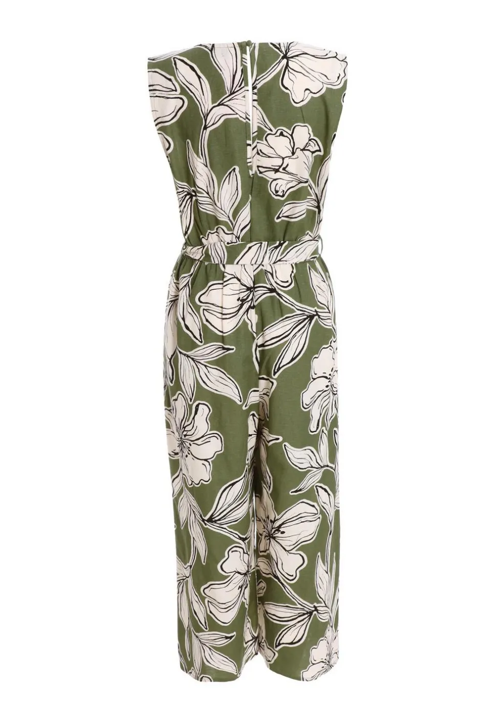 Quiz Khaki Tropical Print Wrap Jumpsuit