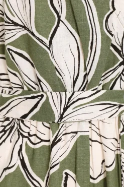 Quiz Khaki Tropical Print Wrap Jumpsuit