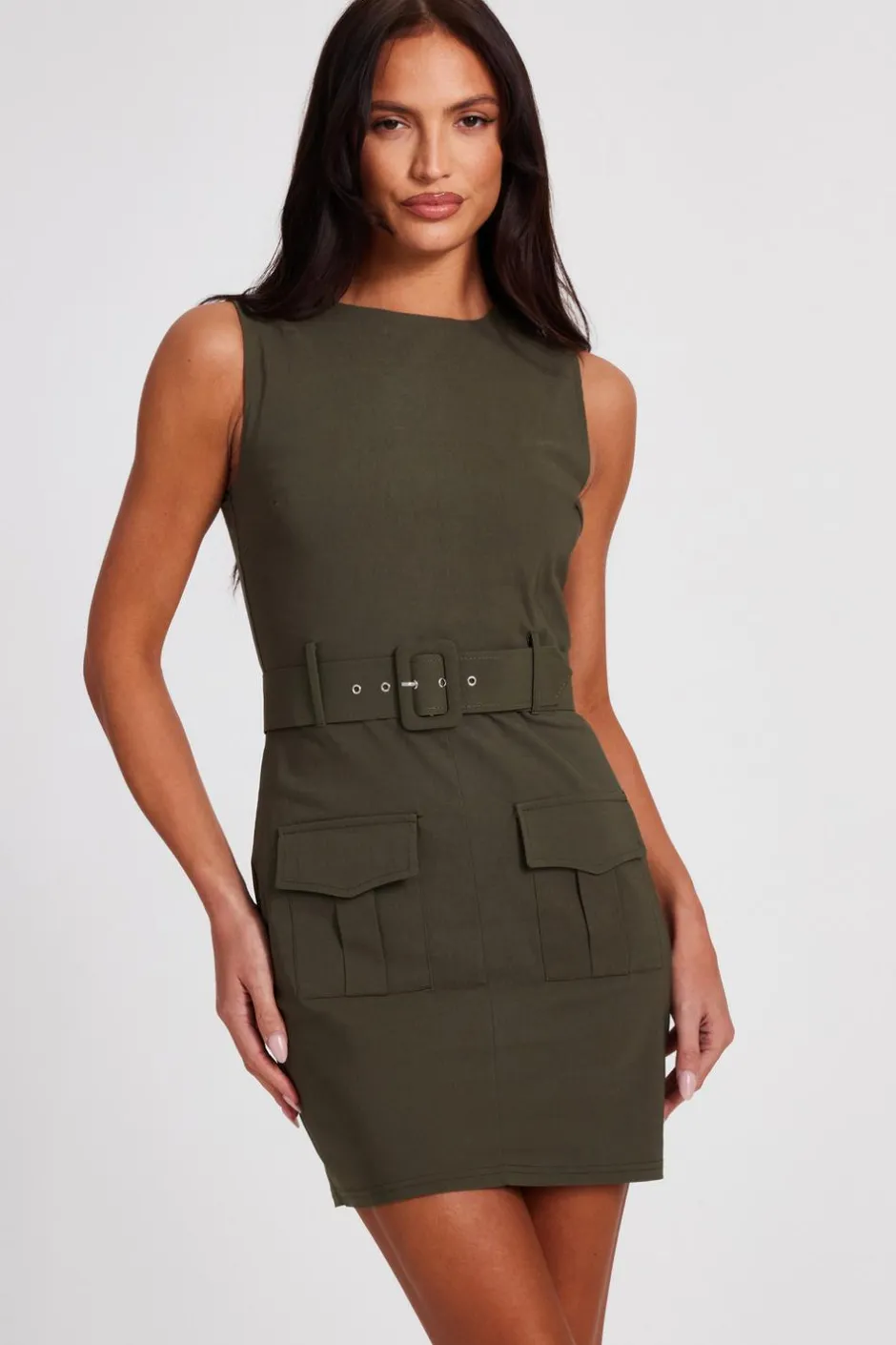 Quiz Khaki Utility Mini Dress Sale