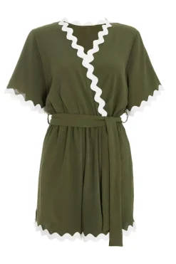 Quiz Wavy Trim Playsuit Khaki Best