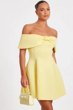 Quiz Bardot Bow Skater Dress Lemon