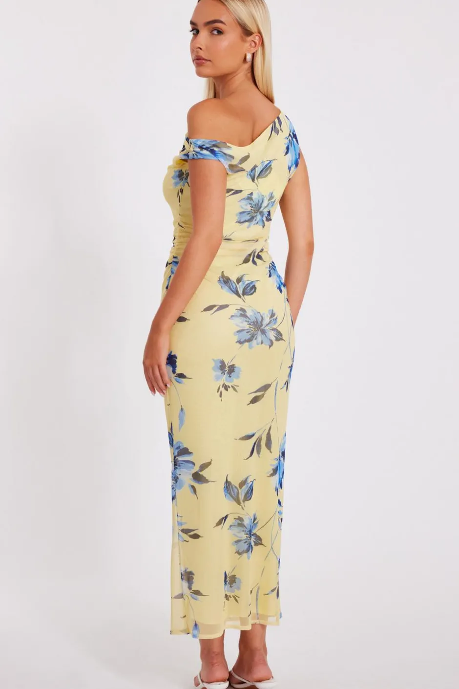 Quiz Lemon Floral Drop Sleeve Midaxi Dress Hot
