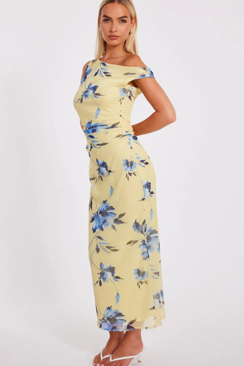 Quiz Lemon Floral Drop Sleeve Midaxi Dress Hot