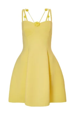 Quiz Floral Trim Mini Dress Lemon Online