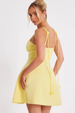 Quiz Floral Trim Mini Dress Lemon Online