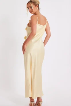 Quiz Satin Midaxi Dress Lemon Clearance