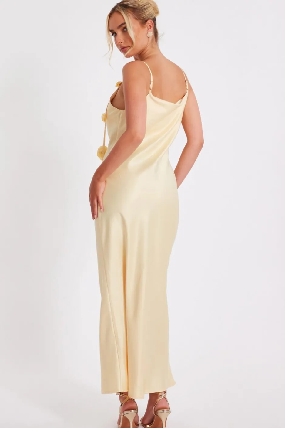Quiz Satin Midaxi Dress Lemon Clearance